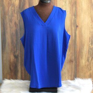 Que Zhu Plus Size Women's Blue Tank Blouse VNeck 2XL